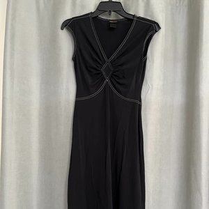 BCBG Vintage style black dress with white stitch pattern